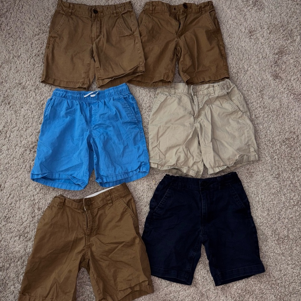 Set of Six Casual Shorts in Brown, Blue, and Beige